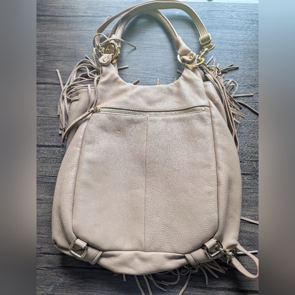 G.I.L.I Leather Fringe Crossbody/Shoulder/ Backpack Beige With Pink Undertone - Picture 11 of 15